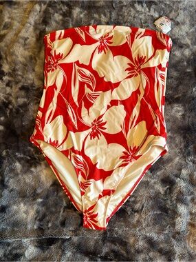 Red & White Floral One-Piece Swimsuit